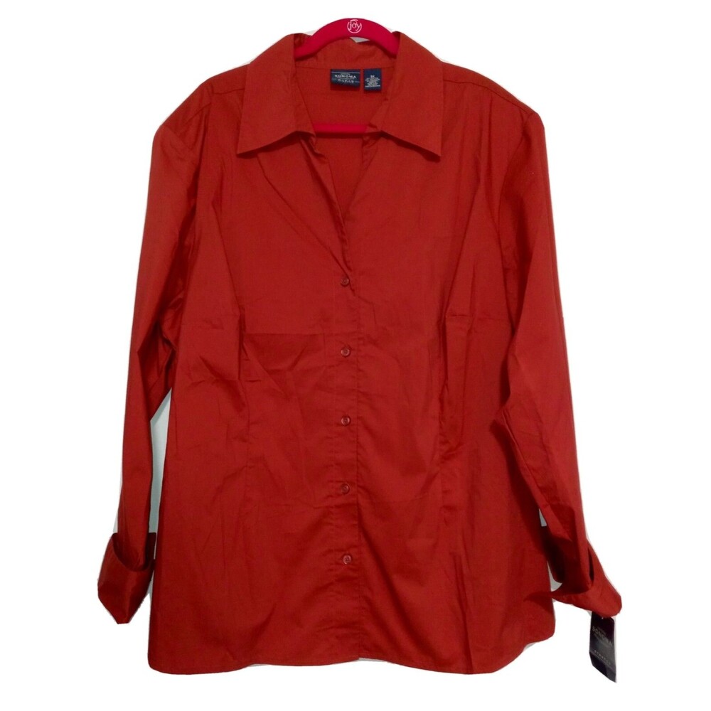 SONOMA Womens 3X Preppy Career Long Sleeve Button Stretch Orange Tunic Top NWT